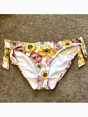 NEW NWOT JAG JEANS Yellow Pink White Tropical Floral Y2K 00s Bikini BOTTOM XL
